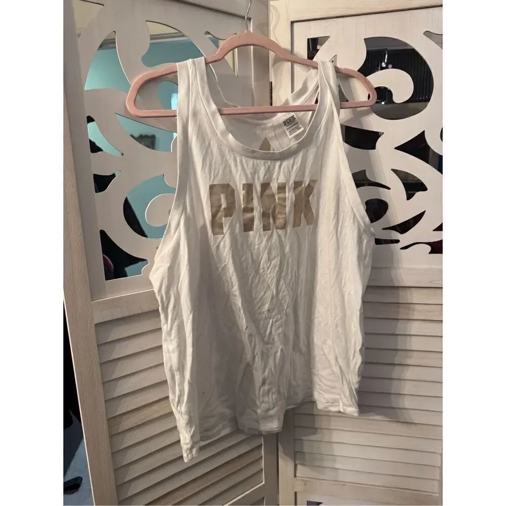 VS Pink keyhole split back rose gold logo cami /Tank Top xxl  Victorias secret